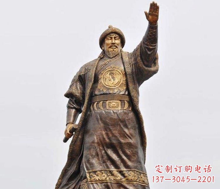 山西传承历史的风采成吉思汗铜雕