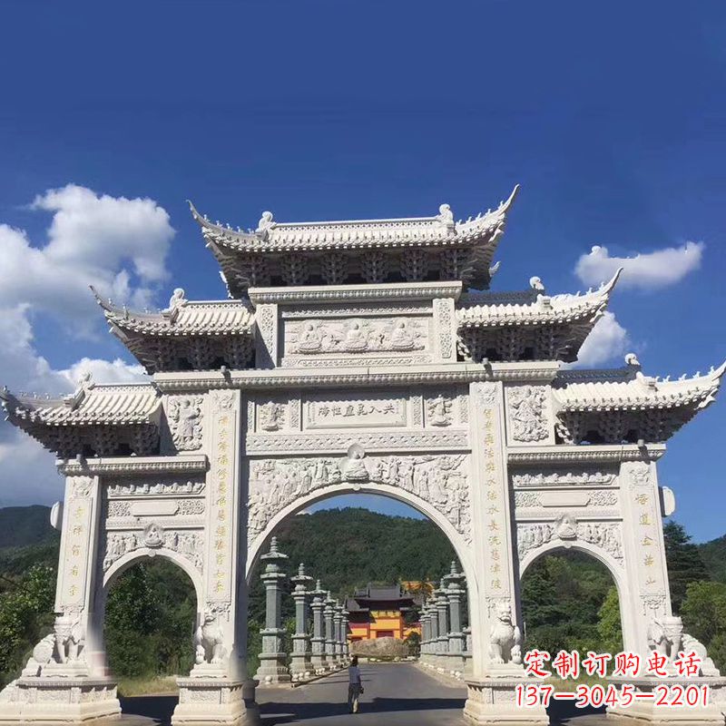 山西大型汉白玉景区大门石雕牌楼