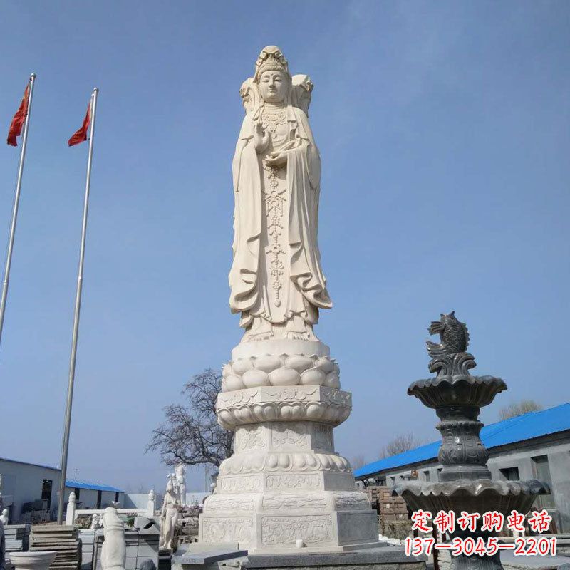 山西中领雕塑汉白玉三面观音石雕
