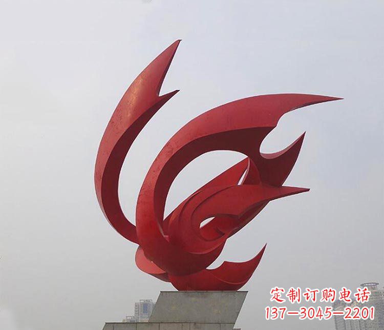 山西大型红色抽象凤凰广场景观不锈钢雕塑