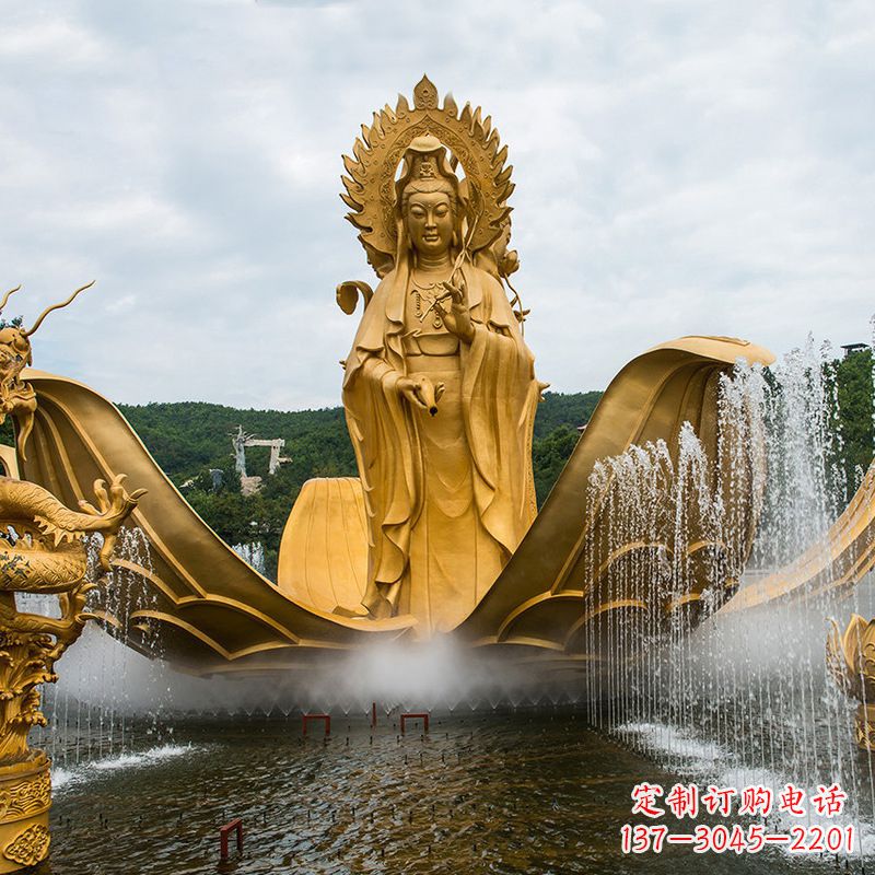 山西大型景区滴水观音铜雕佛像水景景观雕塑