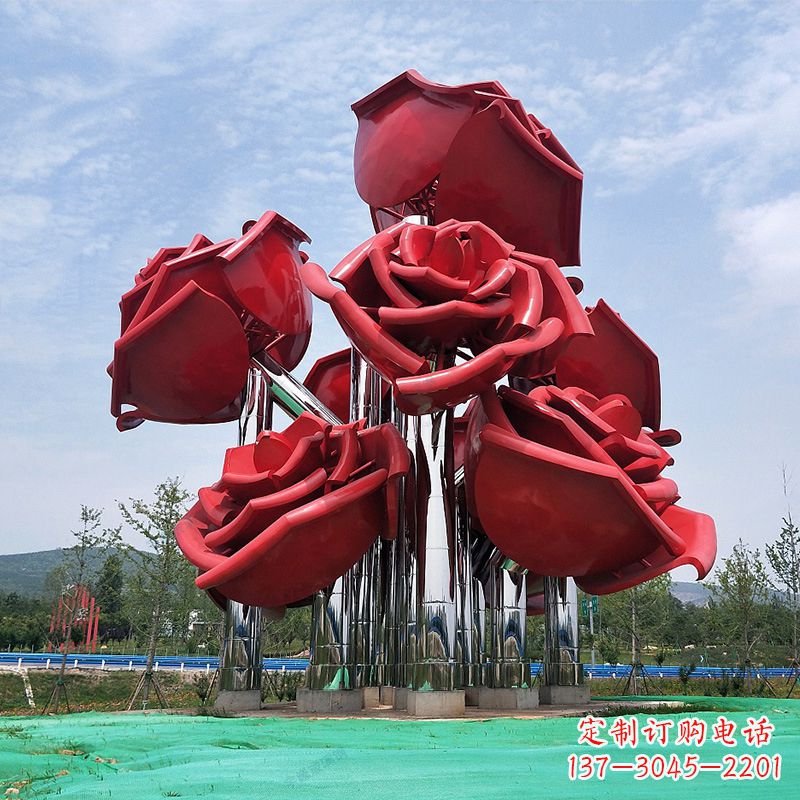 山西大型景区园林不锈钢玫瑰花景观雕塑