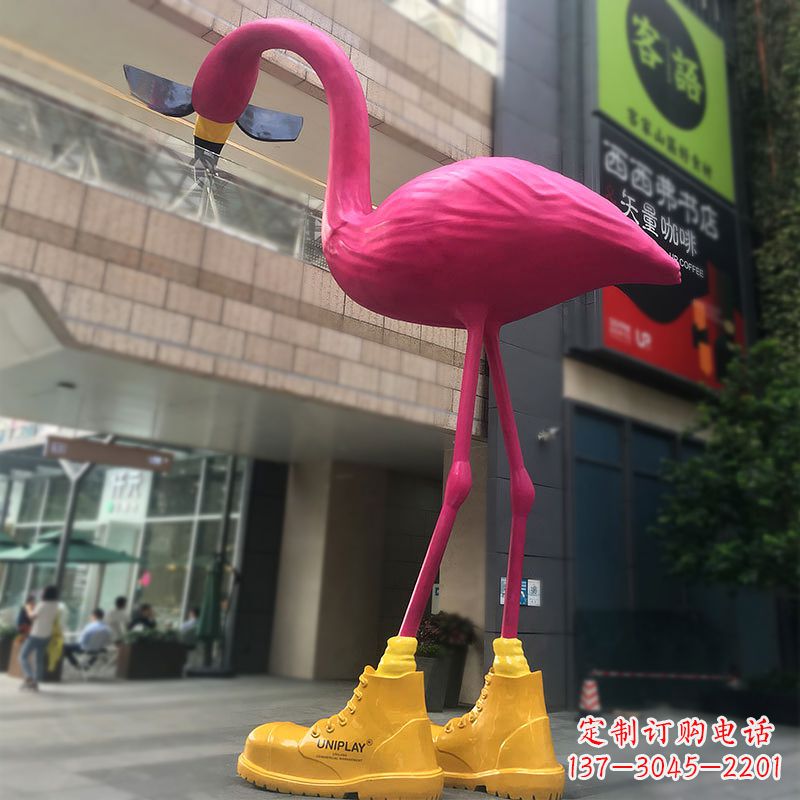 山西大型卡通火烈鸟玻璃钢景观商场广场动物美陈雕塑