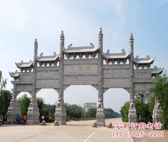 山西大型五门道路石雕牌坊