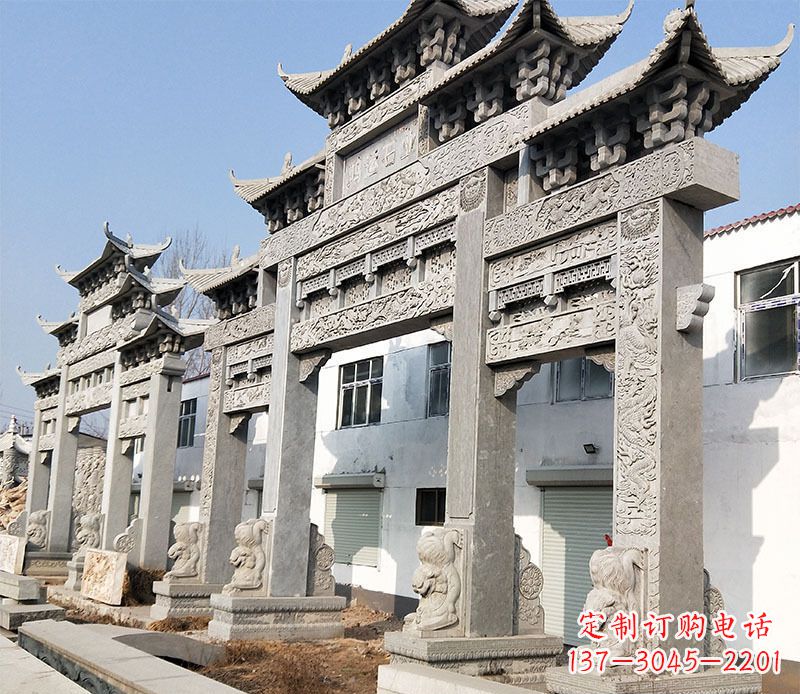 山西五门仿古牌坊石雕