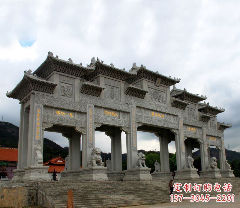 山西具有传统文化特色的大型五门石雕牌楼雕塑