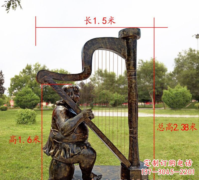 山西弹竖琴音乐人物铜雕