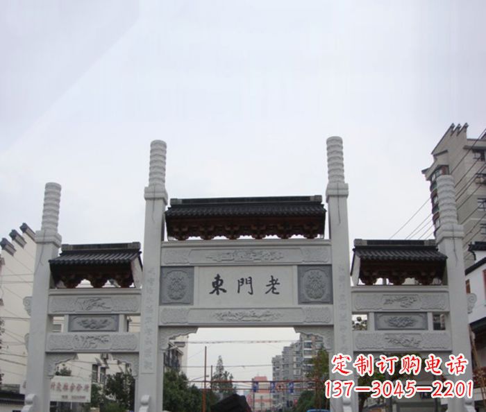 山西精美三门石牌坊雕塑