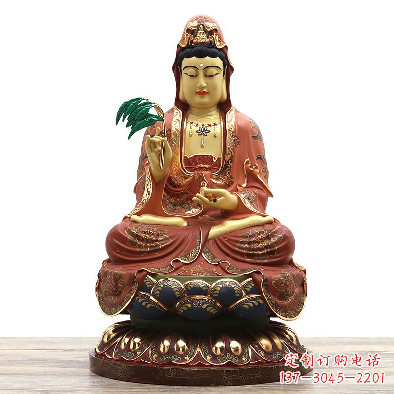 山西滴水观音彩绘铜雕雕塑摆件