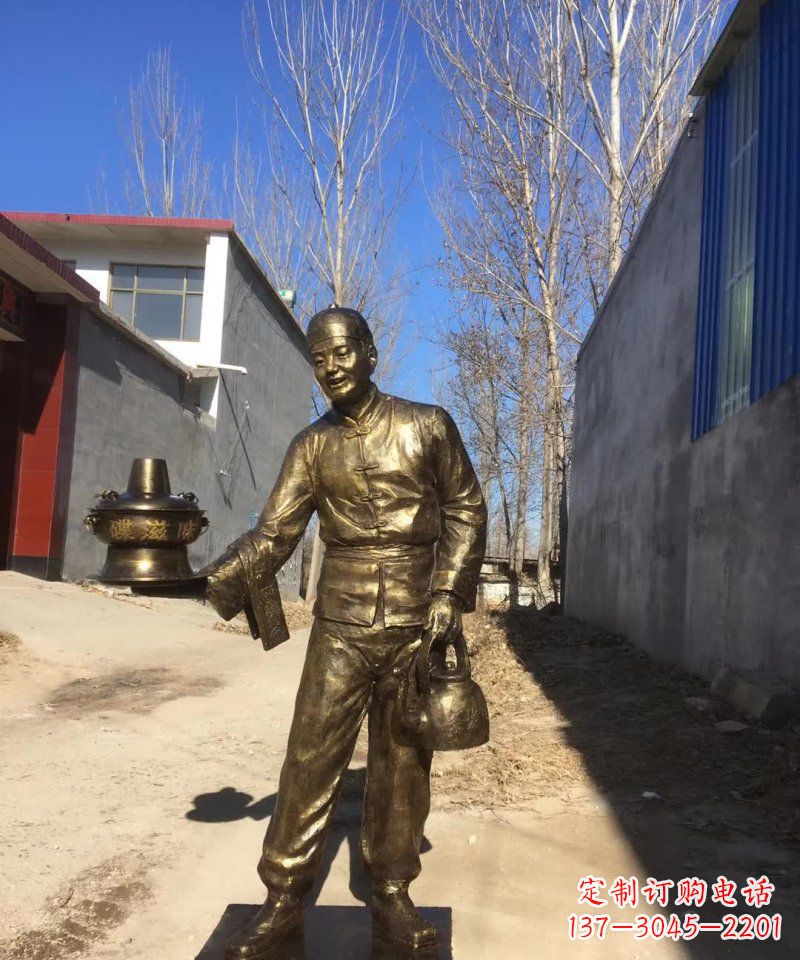 山西店小二铜雕火锅人物定制