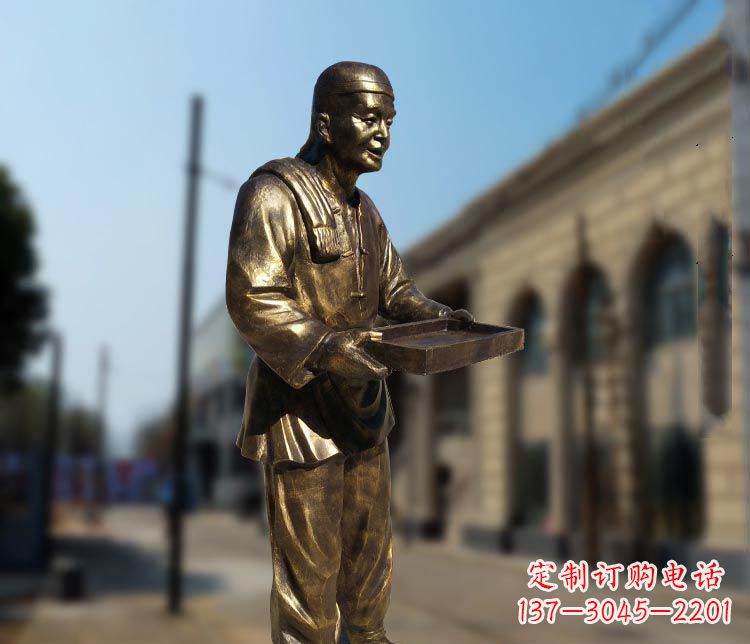 山西古典神秘的店小二人物铜雕