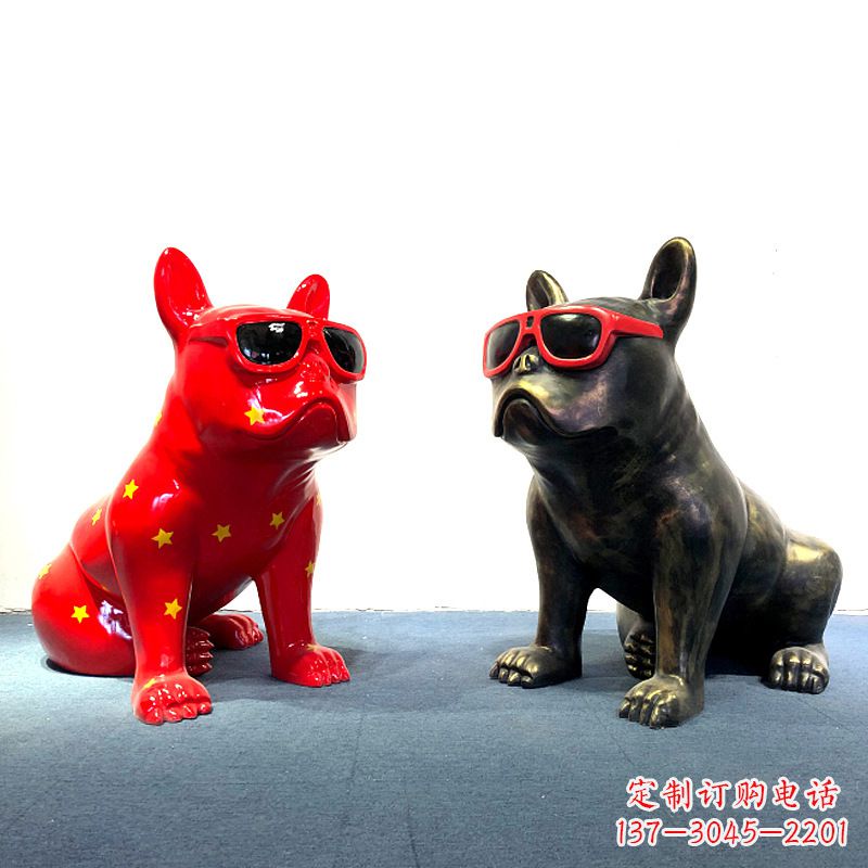 山西斗牛犬公仔,网红眼镜狗卡通美陈雕塑摆件