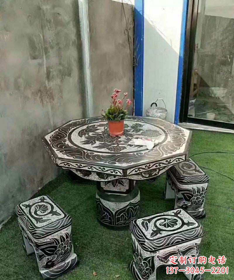 山西多边形石头桌凳雕塑