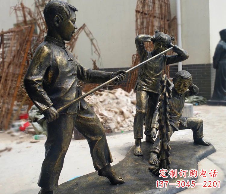 山西儿童放鞭炮庭院景观铜雕摆件