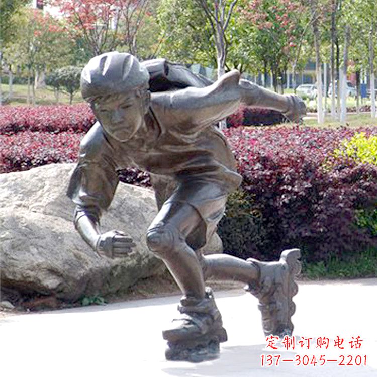 山西精致童话,铜雕刻儿童滑旱冰园人物情景