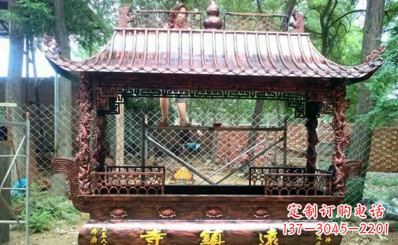 山西方形寺庙香炉铜雕塑