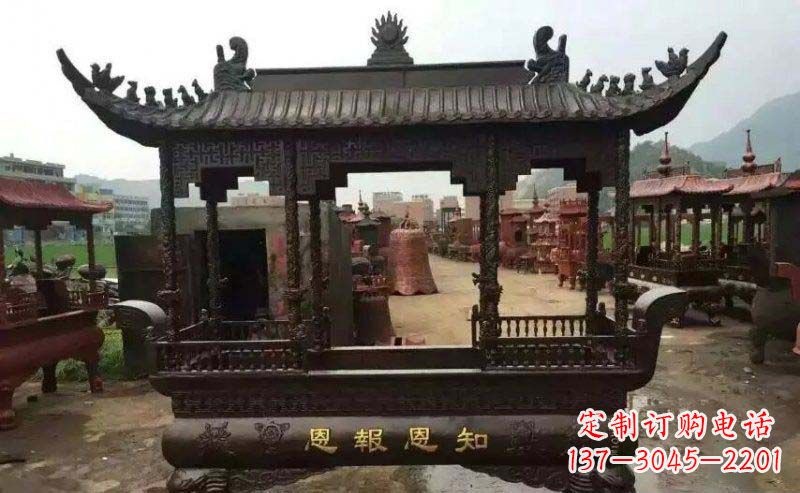 山西精美方形寺庙铜香炉雕塑