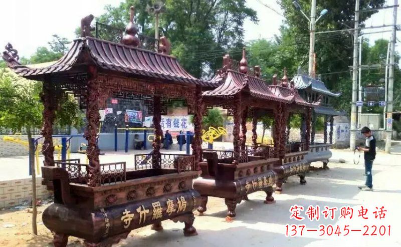 山西方形寺庙香炉铜雕_2