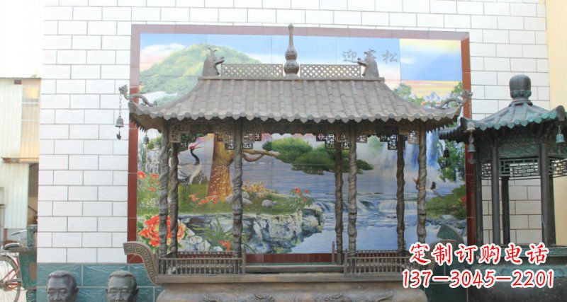 山西方形香炉寺庙铜雕 (2)