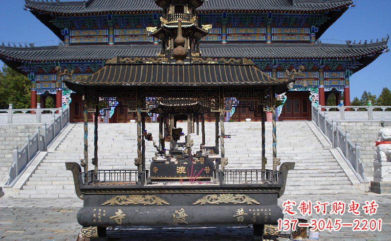 山西方形香炉寺庙铜雕_1