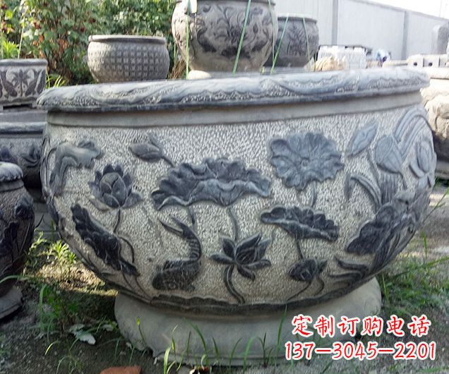 山西仿古荷花石浮雕水缸 (2)