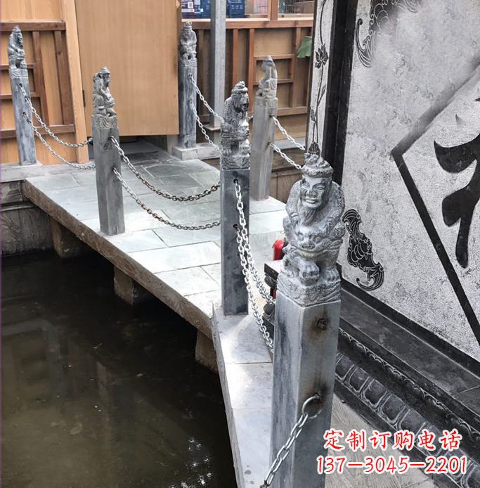 山西典雅传统的仿古胡人拴马石栏杆雕塑