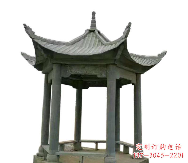 山西仿古六角凉亭石雕 (2)