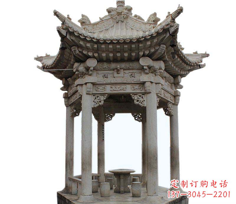 山西精美仿古六角凉亭石雕