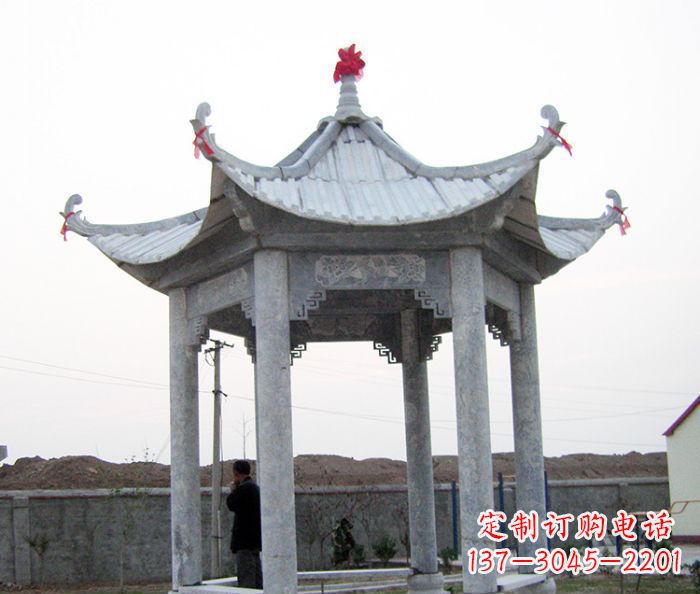 山西仿古六角石凉亭雕塑