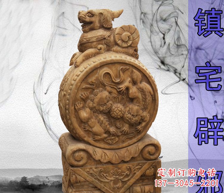 山西仿古貔貅门墩镇宅辟邪石雕