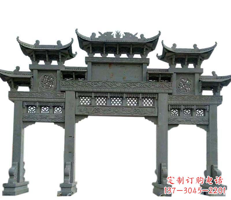 山西仿古三门大理石牌坊石雕
