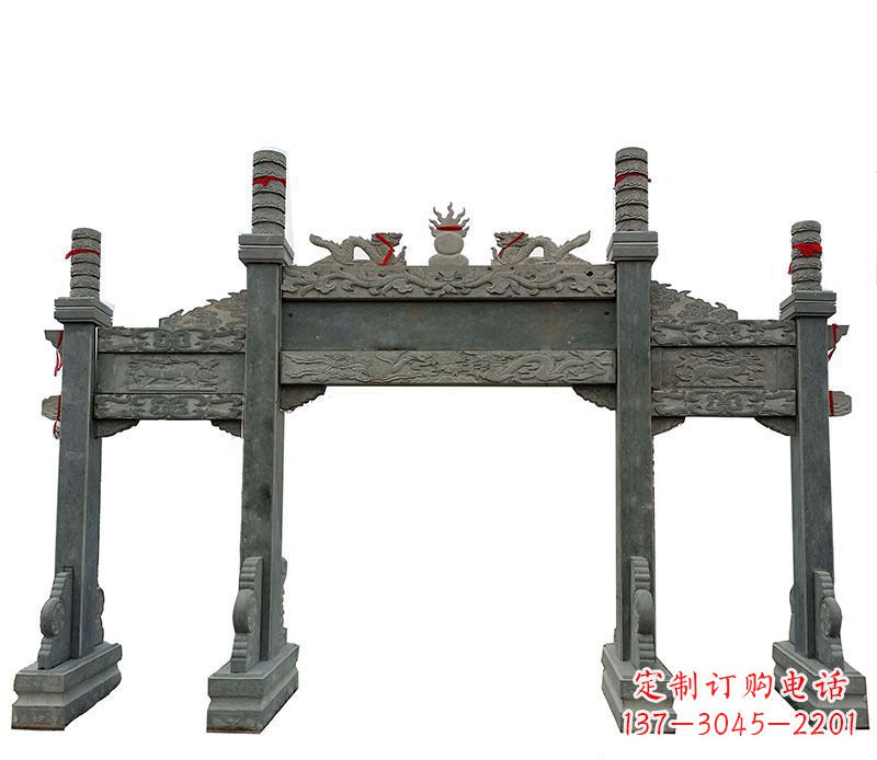山西仿古三门大理石牌坊石雕 (2)