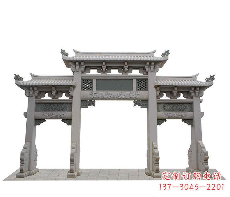 山西精美仿古三门牌坊石雕