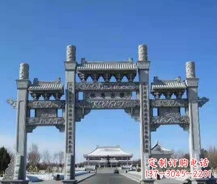 山西领雕仿古三门石牌坊