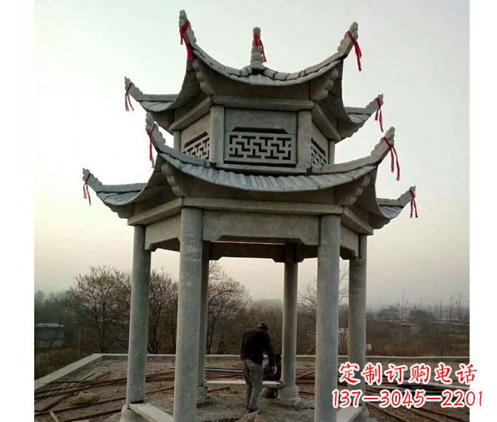 山西仿古双层石雕凉亭