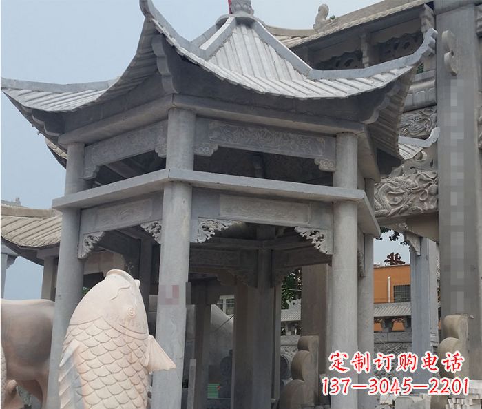 山西精美仿古双层石雕凉亭