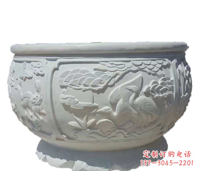 山西精美仿古鱼缸石雕花盆雕塑