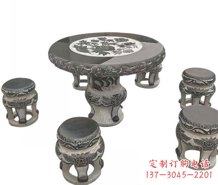 山西仿古圆形石桌凳雕塑