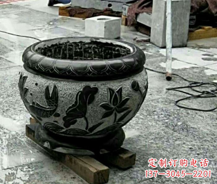 山西精美仿古招财水缸石雕