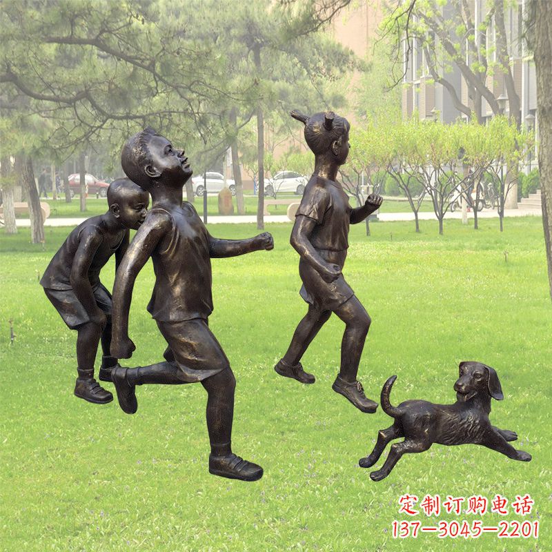 山西仿铜跑步小孩雕塑