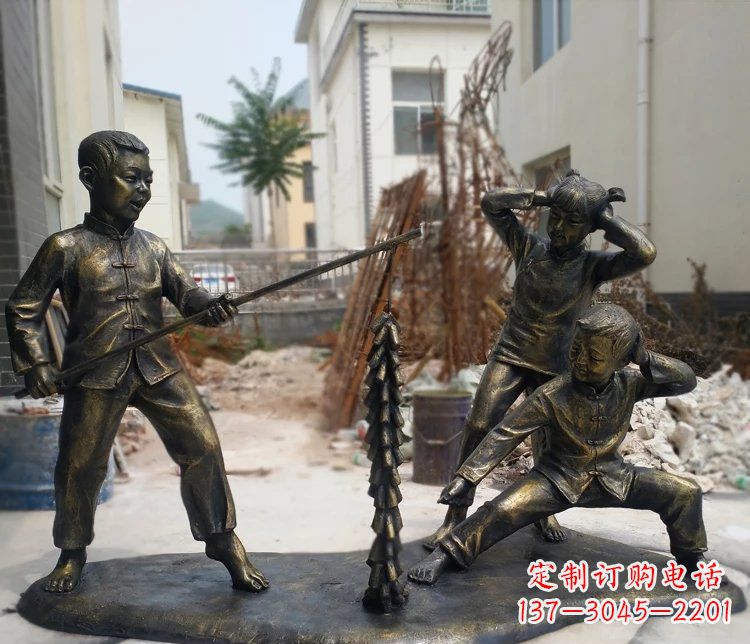 山西放鞭炮的儿童公园人物铜雕