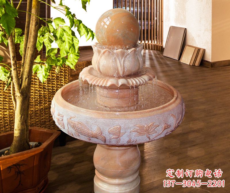 山西浑然天成的风水球石雕