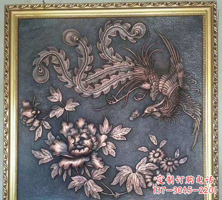 山西凤凰牡丹铜浮雕