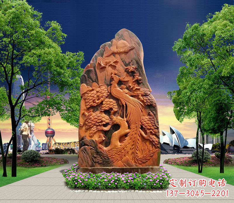 山西凤凰石雕动物摆件