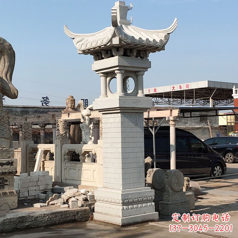 山西高墩中式石雕灯笼美观厚重的传统中国风雕塑