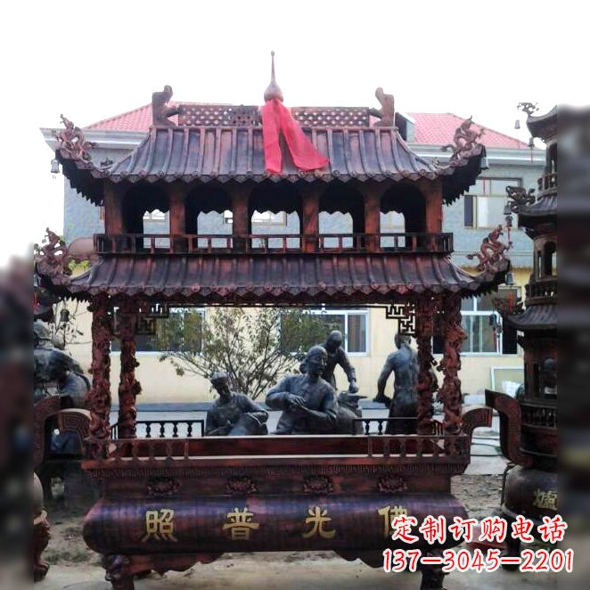 山西古典风格三足铜香炉定制雕塑