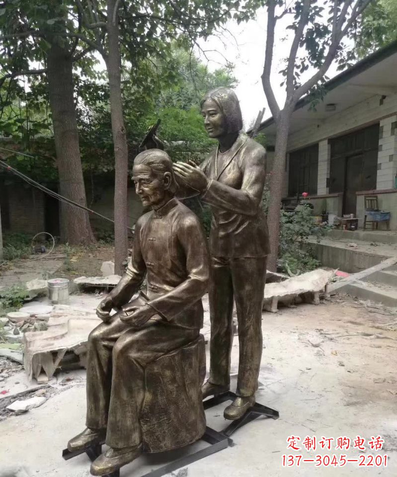 山西产品名称纪念母亲的梳头人物铜雕