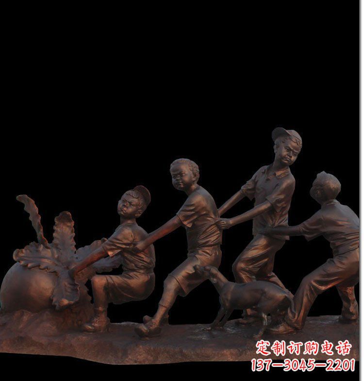 山西精美玻璃钢仿铜拔萝卜人物雕塑