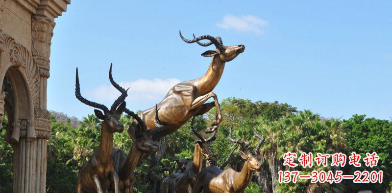 山西公园奔跑羚羊动物铜雕