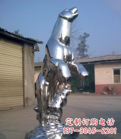 山西公园不锈钢抽象北极熊动物雕塑